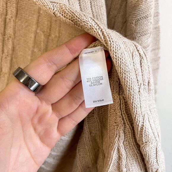 J Jill Open Front Cable Knit Tan Cardigan Size Small - Picture 4 of 7